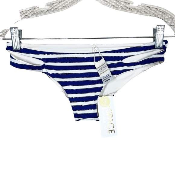 L*Space Womens Blue White Stripe Bikini Bottoms Size Small Gold Accent NEW - Picture 1 of 5